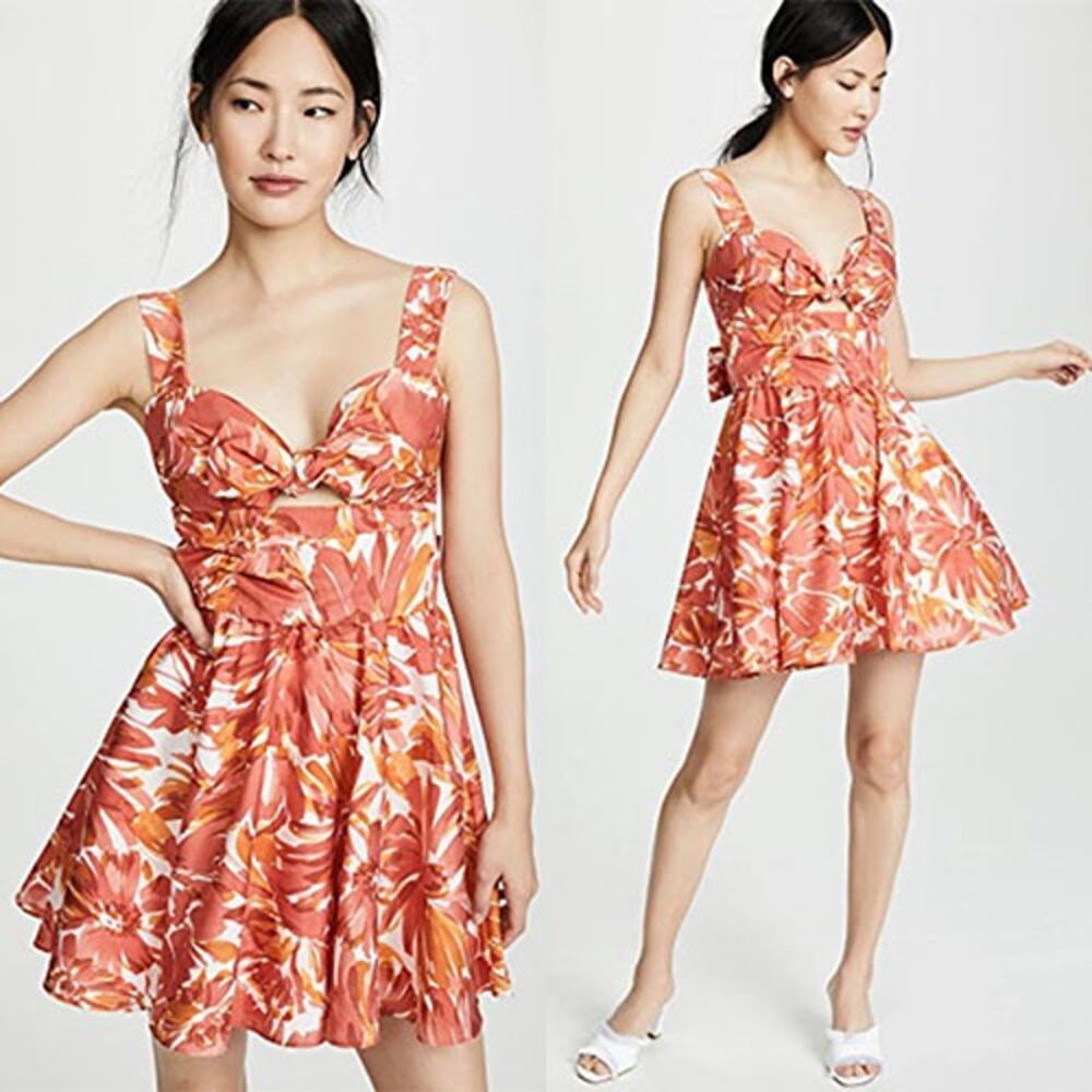 NWT Alexis Ilda Floral Lined Knotted Cut Out Sweetheart Mini Dress Orange